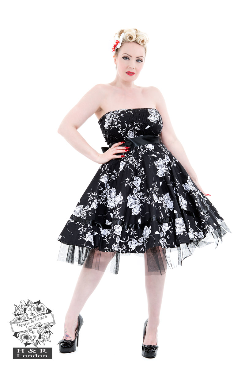 Black White Floral Prom Dress